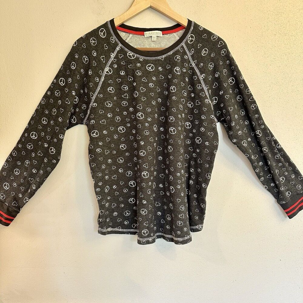 PJ SALVAGE Women's Thermal Knit Peace Long Sleeve Pajamas Set Pink Navy 1XL‎